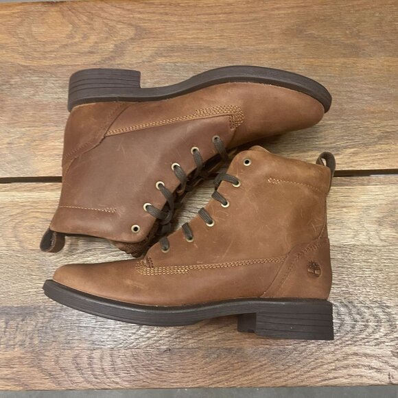 TIMBERLAND WOMEN'S VERONA SQUARE MID LACE BOOT MEDIUM BROWN FULL GR  A42N8-EM4 - Picture 1 of 7